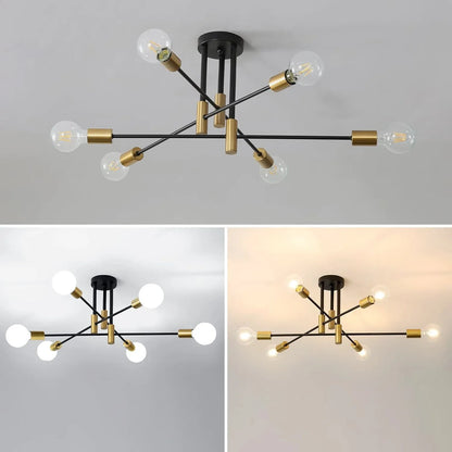 Vintage 6-light industrial Ceiling Candelier with Gold