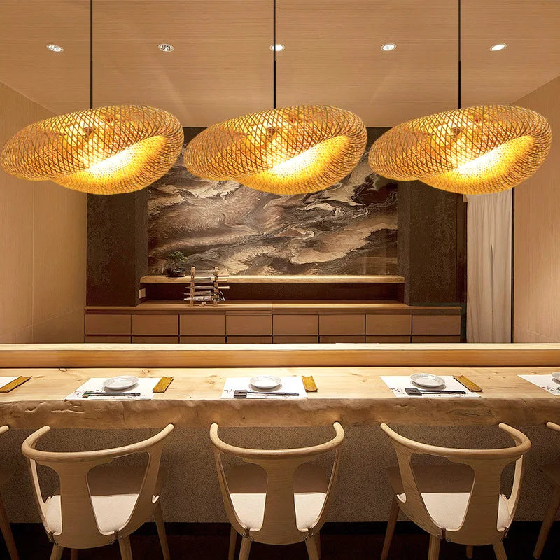 Bamboo Pendant Light Handmade Rattan Woven Hanging Lamp