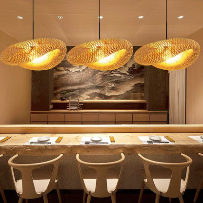 Bamboo Pendant Light Handmade Rattan Woven Hanging Lamp
