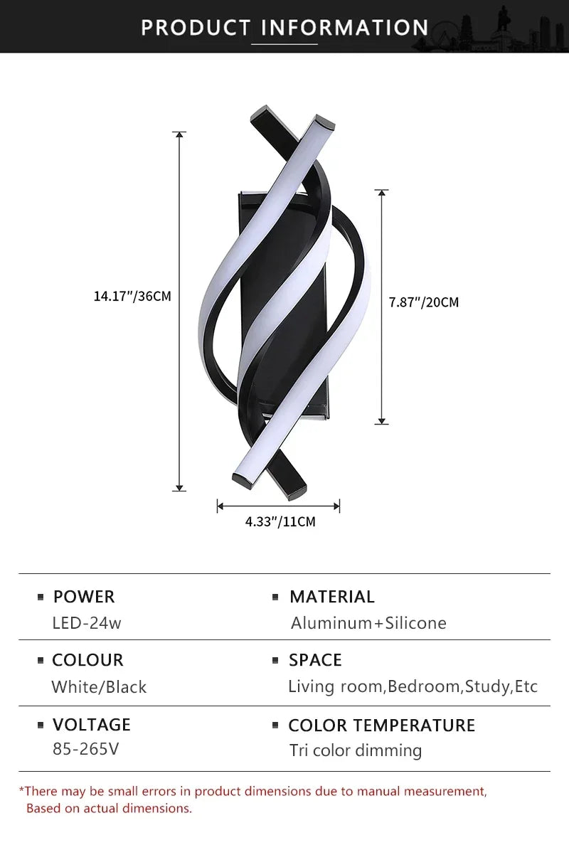 Curved Spiral Design LED Wall Lamp