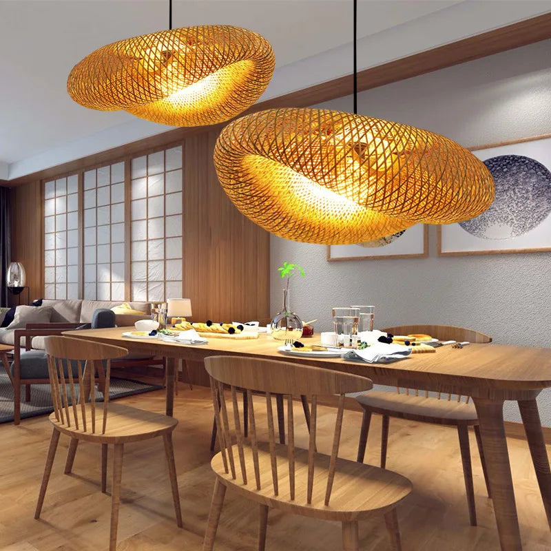 Bamboo Pendant Light Handmade Rattan Woven Hanging Lamp