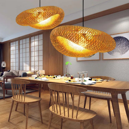 Bamboo Pendant Light Handmade Rattan Woven Hanging Lamp