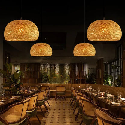 Bamboo Pendant Light Handwoven Rattan Hanging Lamp