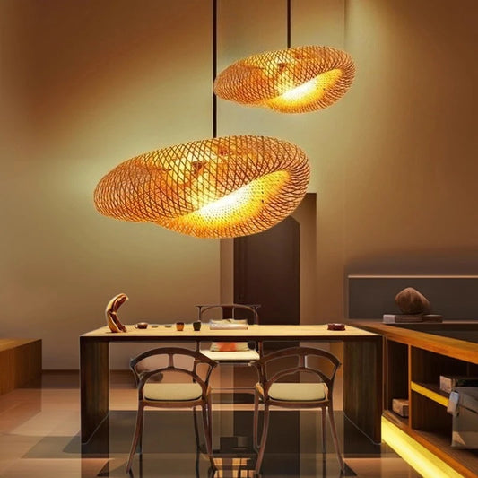 Bamboo Pendant Light Handmade Rattan Woven Hanging Lamp