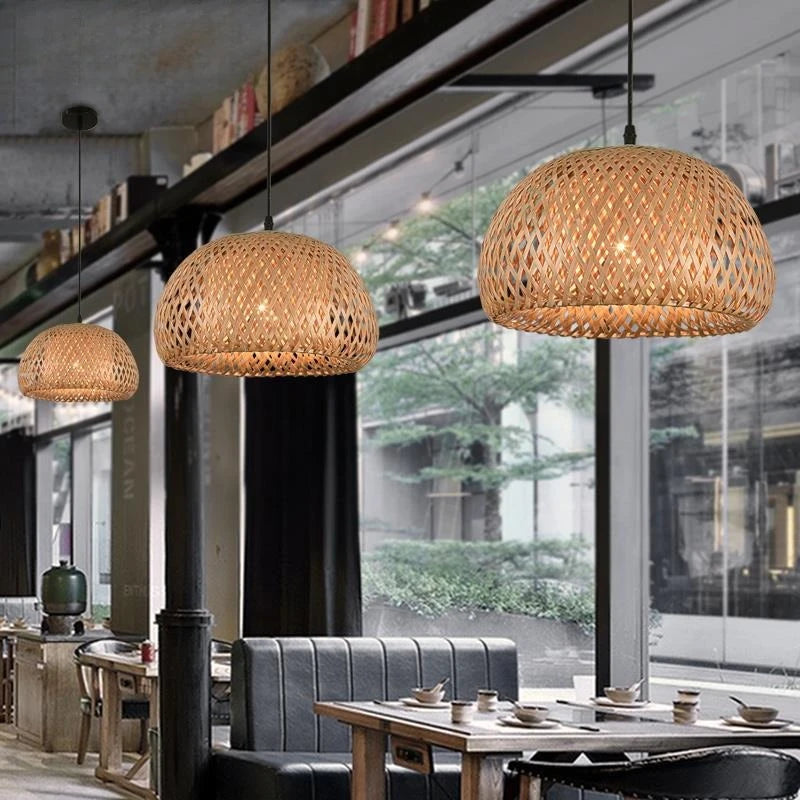 Bamboo Pendant Light Handwoven Rattan Hanging Lamp