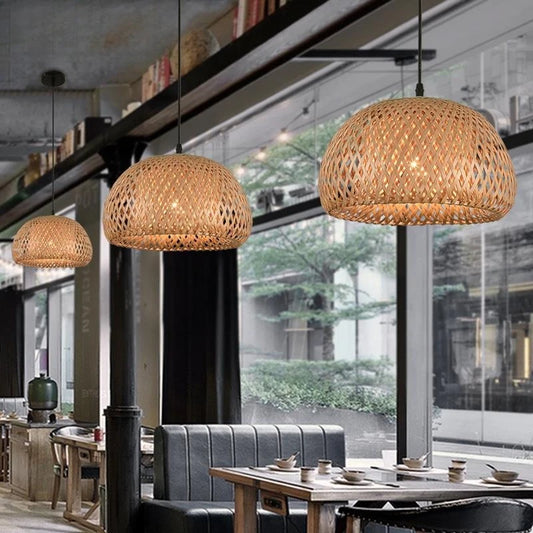 Bamboo Pendant Light Handwoven Rattan Hanging Lamp