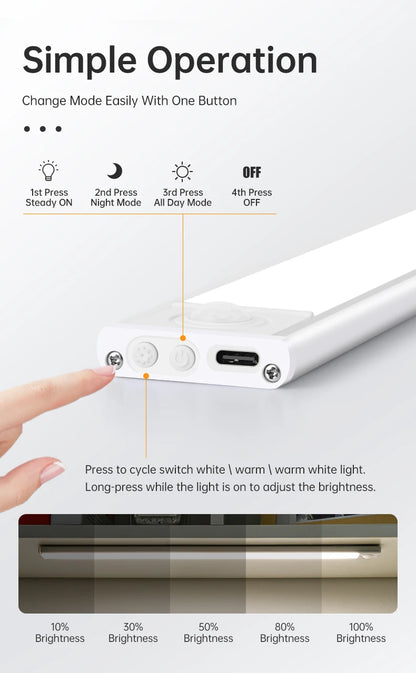 LED Motion Sensor Light USB Rechargeable Under Cabinet Light