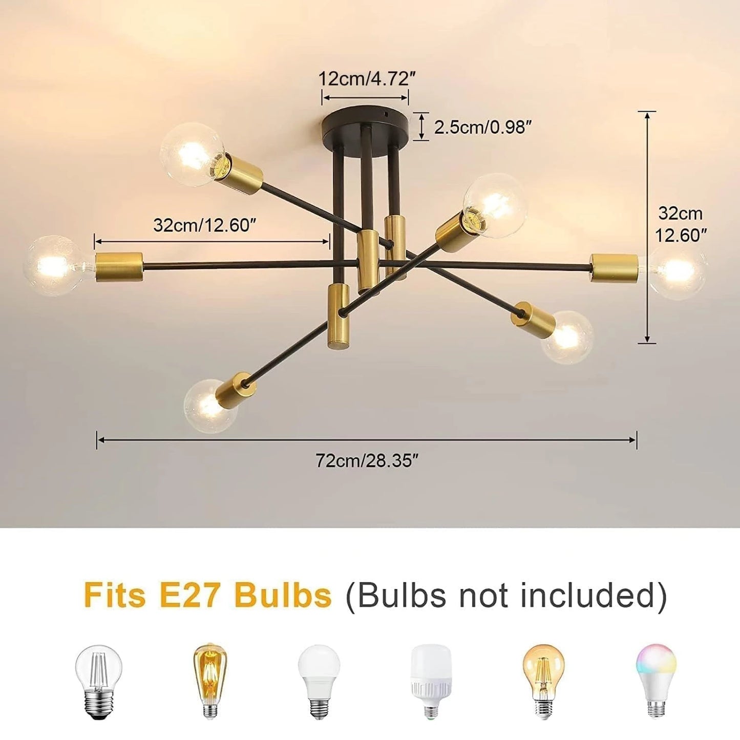Vintage 6-light industrial Ceiling Candelier with Gold