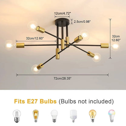 Vintage 6-light industrial Ceiling Candelier with Gold