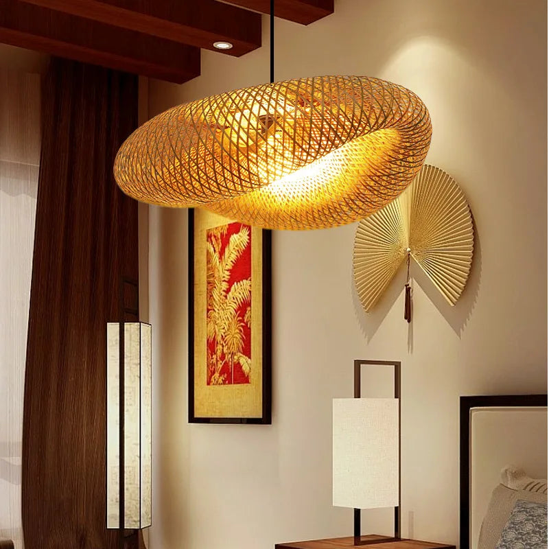 Bamboo Pendant Light Handmade Rattan Woven Hanging Lamp