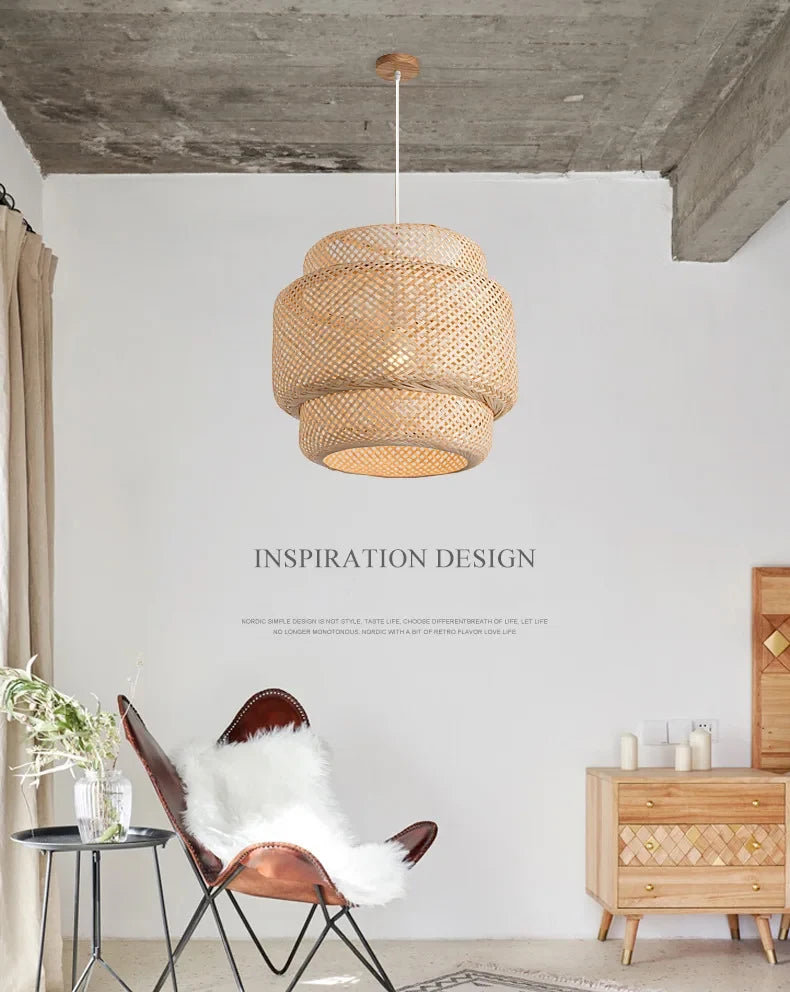 Bamboo Pendant Light Handwoven Hanging Lamp