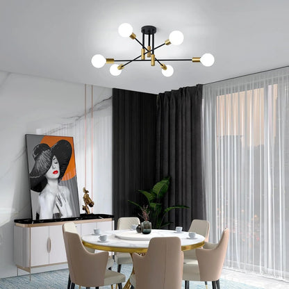 Vintage 6-light industrial Ceiling Candelier with Gold