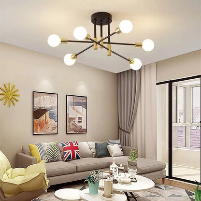 Vintage 6-light industrial Ceiling Candelier with Gold