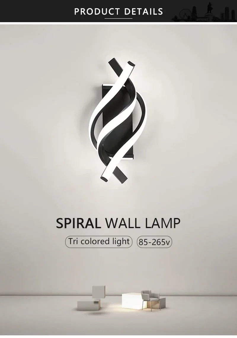 Curved Spiral Design LED Wall Lamp