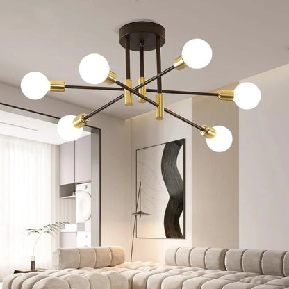 Vintage 6-light industrial Ceiling Candelier with Gold